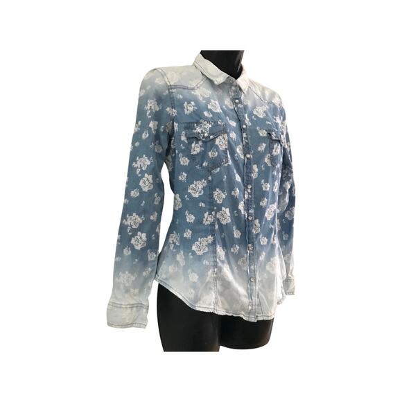 Bleach Dyed Denim Floral Shirt Forever 21 Small - Picture 5 of 6